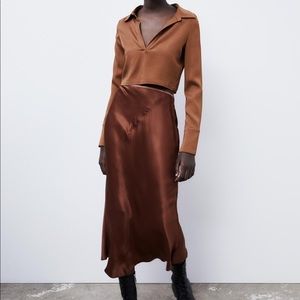 Zara Satin High Waisted Midi skirt - Rust